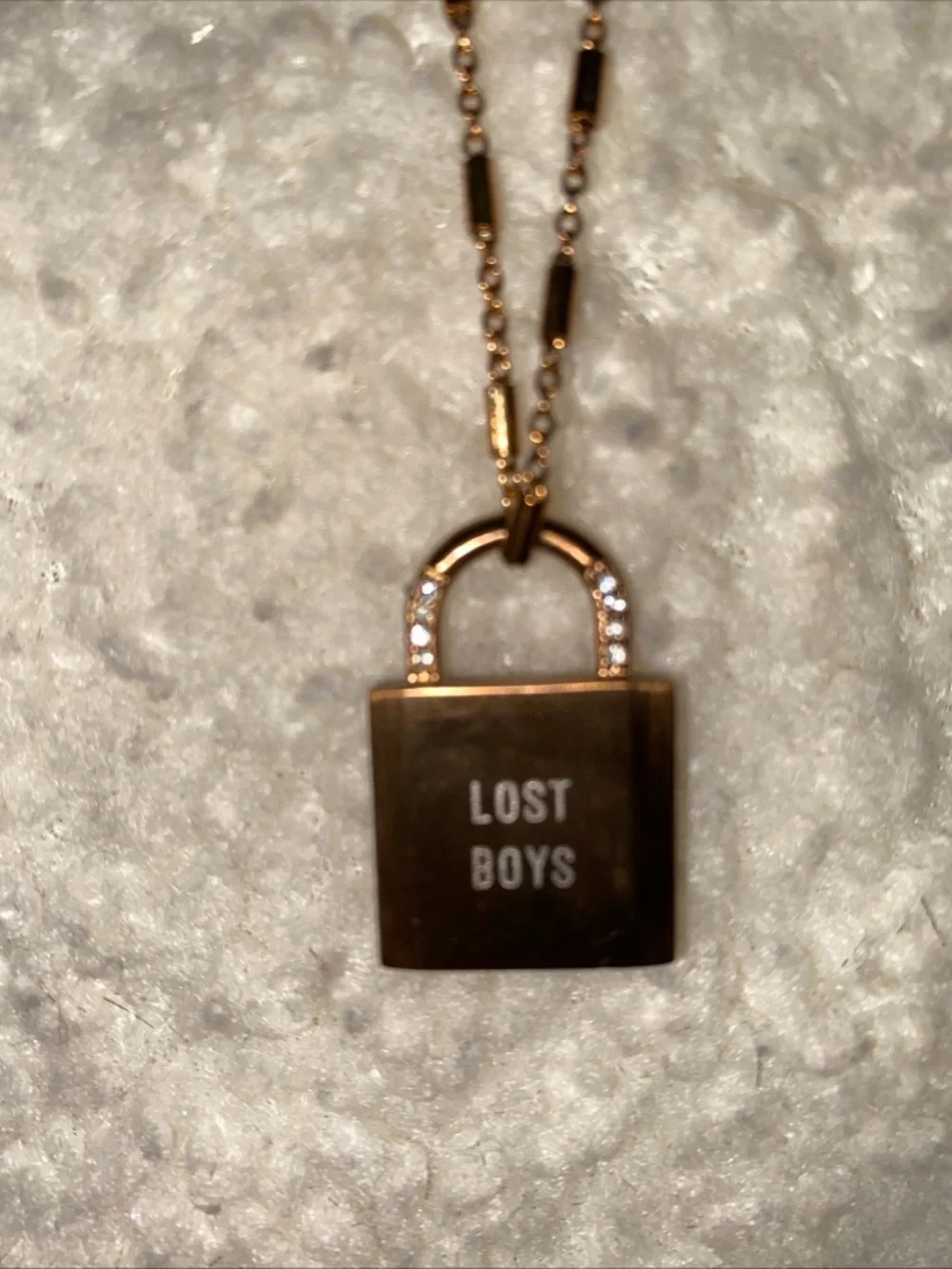 KEEP Collective Lost Boys Lock Pendant Long Necklace Rose‎ Gold Bronze Color